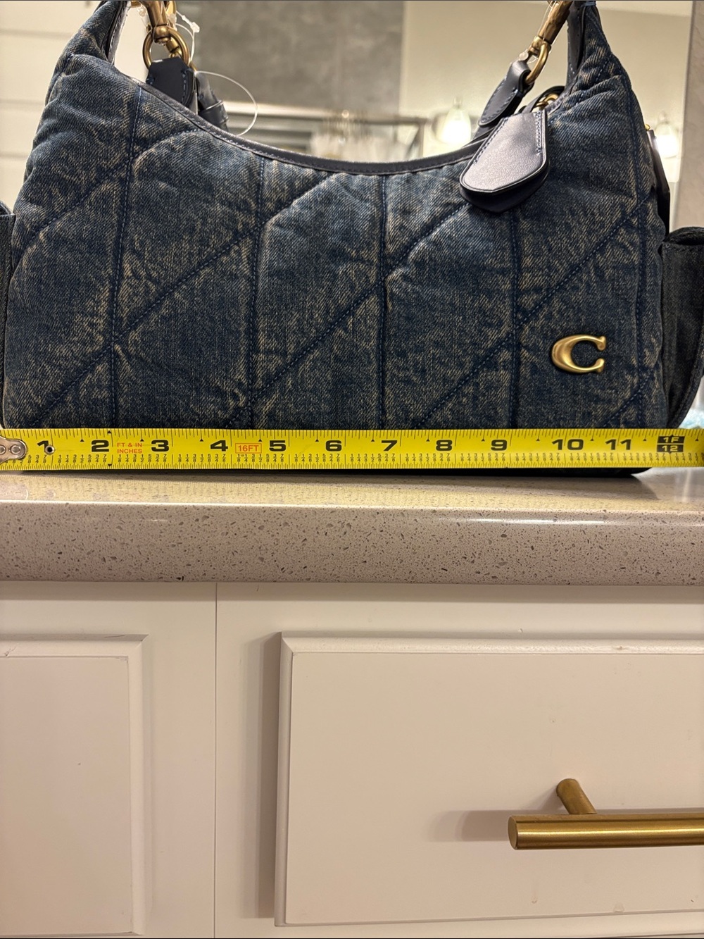 Coach Quilted Denim Shoulder Bag with Gold Hardware